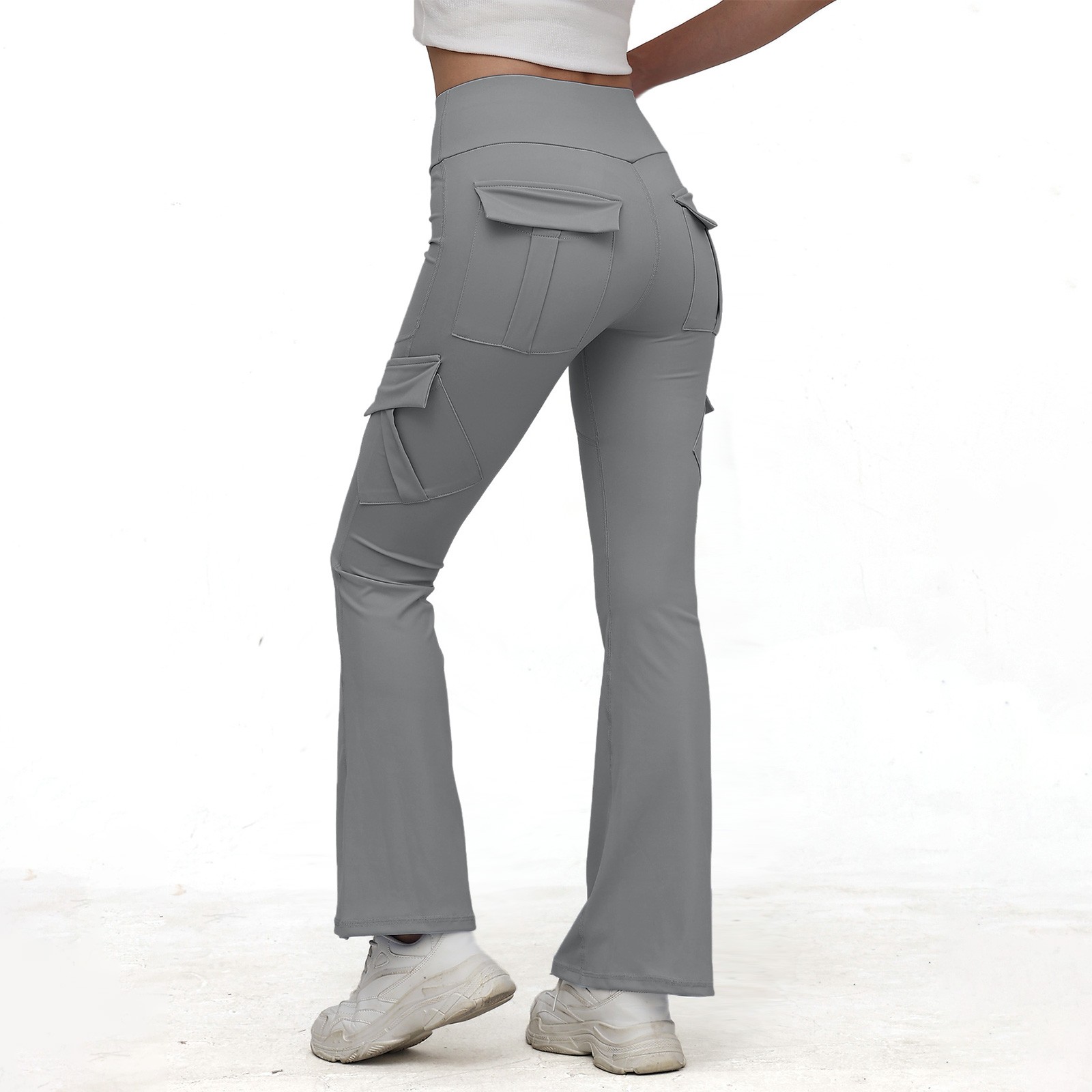 thumbnail image 2 of Pantalones casuales acampanados con bolsillos para mujer - Athleisure/yoga, poliéster, todas las estaciones, S-XL, 2 of 8